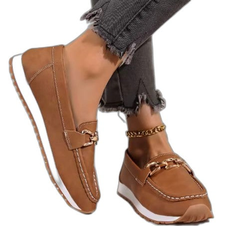 Comfortable Navy Suede Loafers for Women with Closed Toe Buckle Casual Style