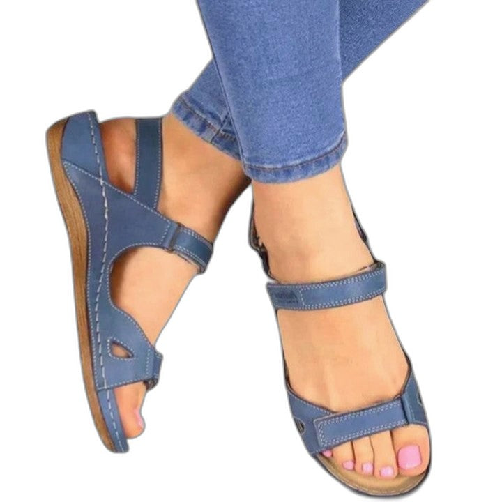 Comfortable Red Sandals for Women with Ankle Strap Open Toe Buckle Casual Style