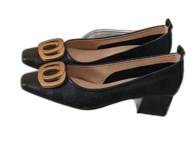 Comfortable Tan Leather Flats for Women with Block Heel Pointed Toe Casual Style
