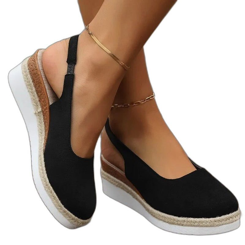 Comfortable Tan Suede Wedge Sandals for Women with Platform Slingback Closed Toe Casual Style