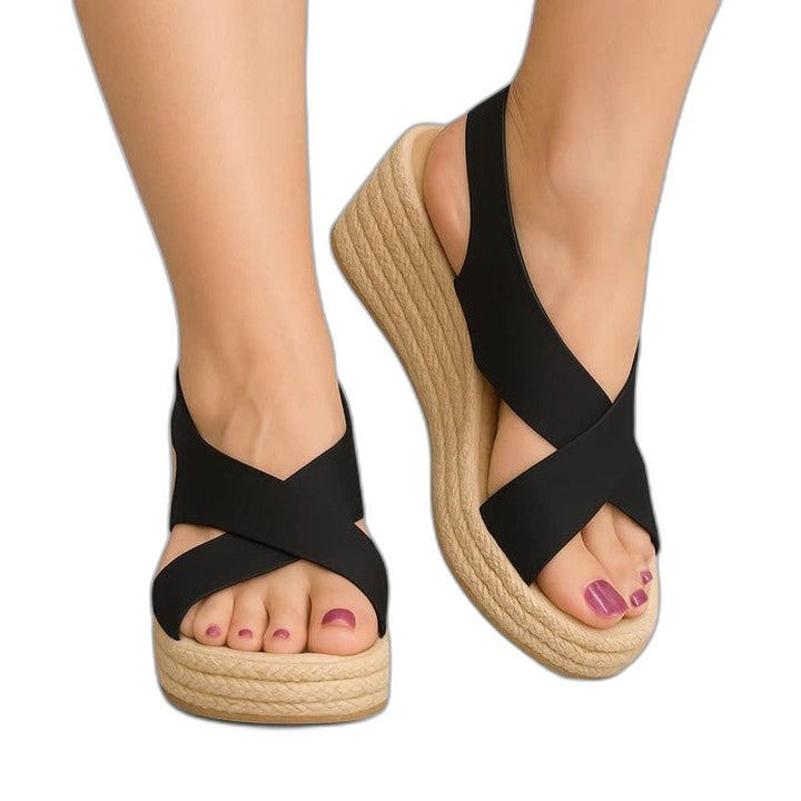 Comfortable Tan Wedge Sandals for Women with Platform Open Toe Casual Style