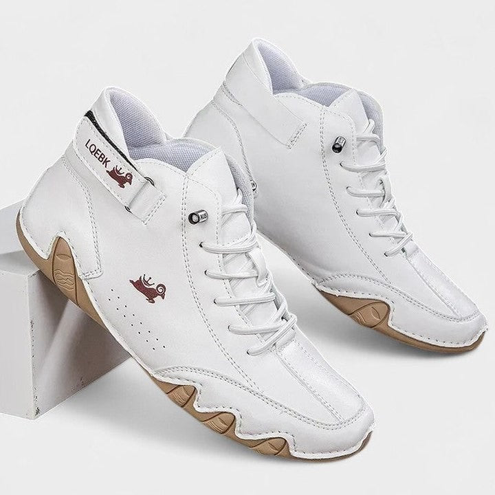 Comfortable White Leather Sneakers for Women with Closed Toe Lace Up Casual Style