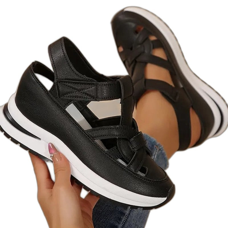 Comfortable White Leather Sneakers for Women with Cutout Platform Closed Toe Casual Style