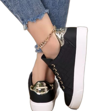 Comfortable White Leather Sneakers for Women with Platform Closed Toe Lace Up Casual Style