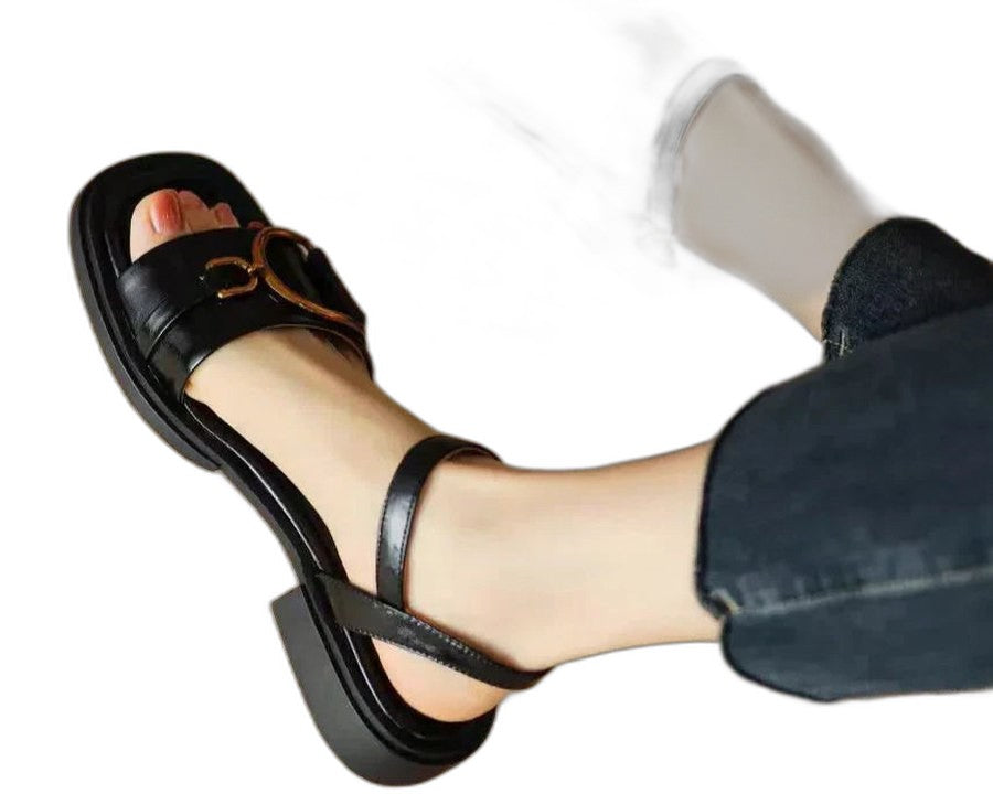 Comfortable White Sandals for Women with Block Heel Open Toe Buckle Casual Style