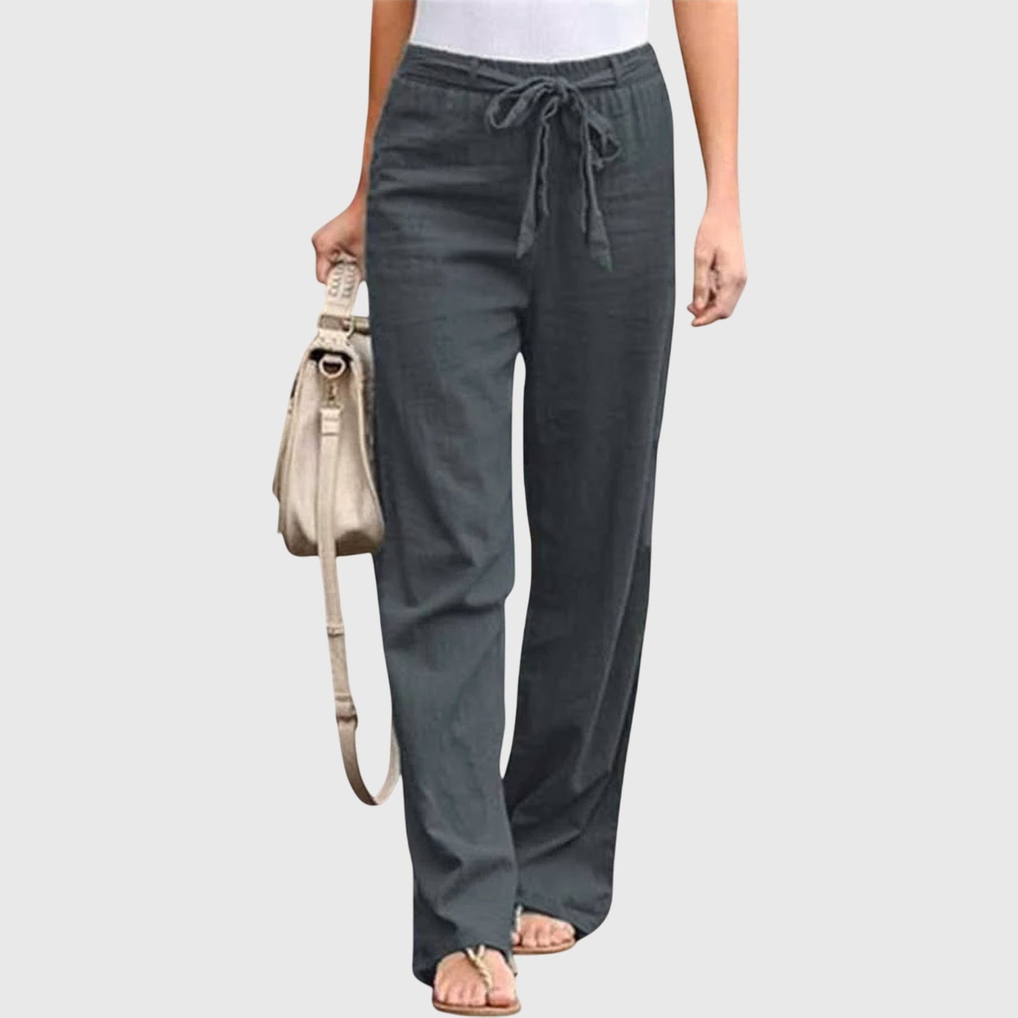 Effortless Linen Wide Leg Pant for Women with High Waist Drawstring Relaxed Flowing Casual Style
