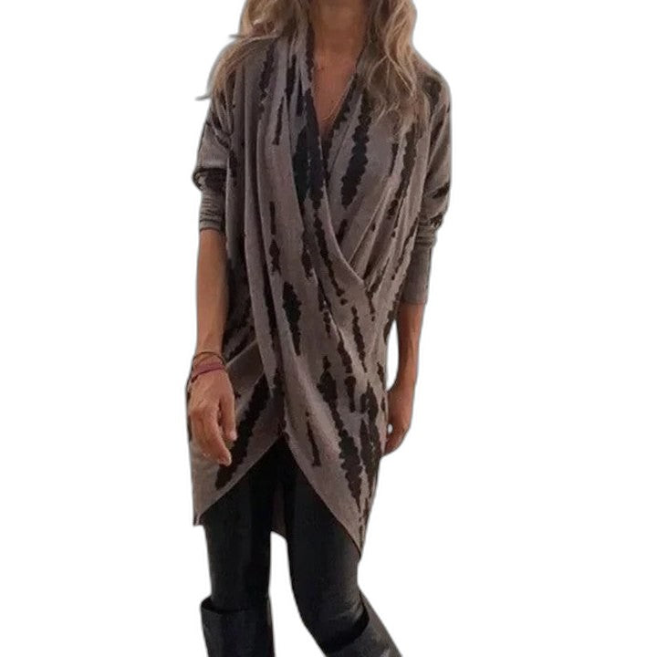 Effortless Abstract Cardigan Sweater for Women with V Neck Long Sleeve Wrap Flowing Casual Style