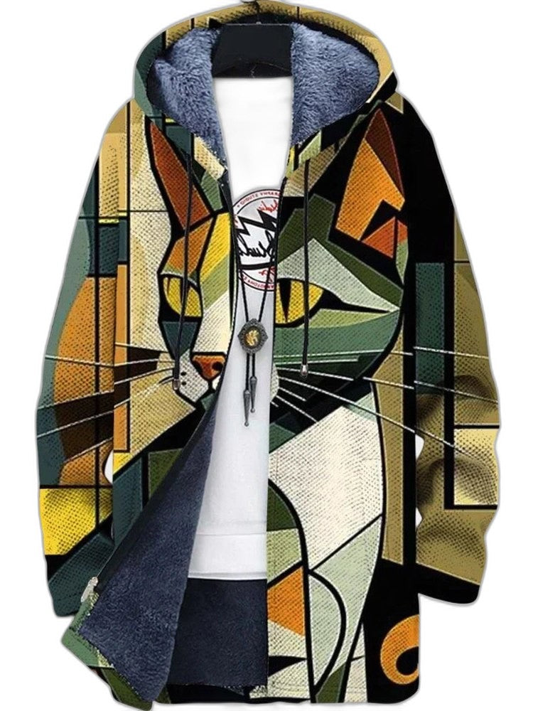 Effortless Abstract Jacket for Women with Collared Long Sleeve Casual Style