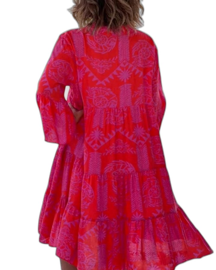 Effortless Abstract Mini Dress for Women with V Neck Elbow Sleeve A Line Flowing Casual Style