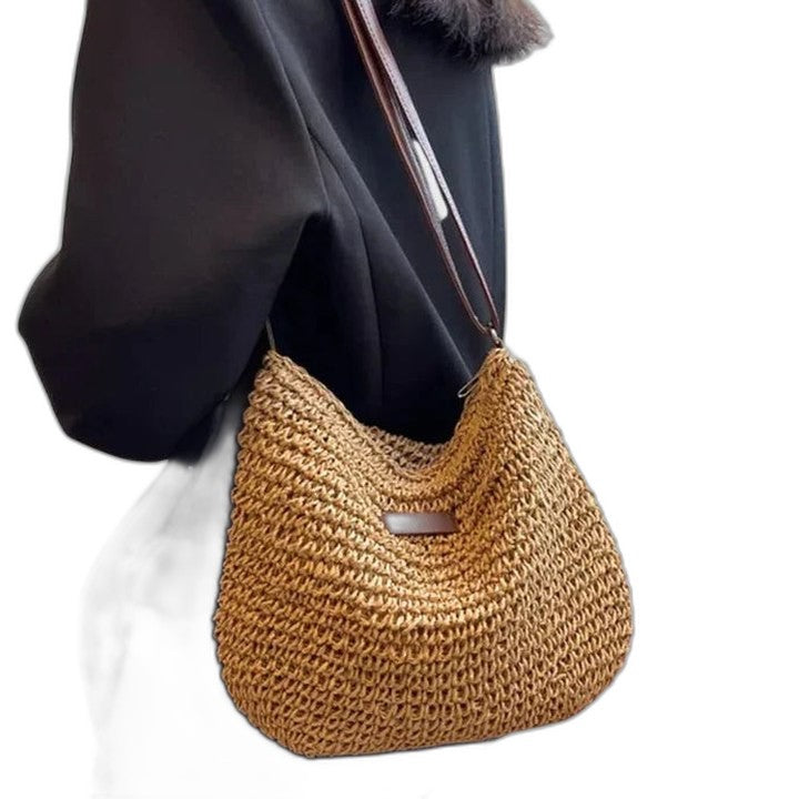 Effortless Beige Crochet Crossbody Bag for Women with Shoulder Casual Style