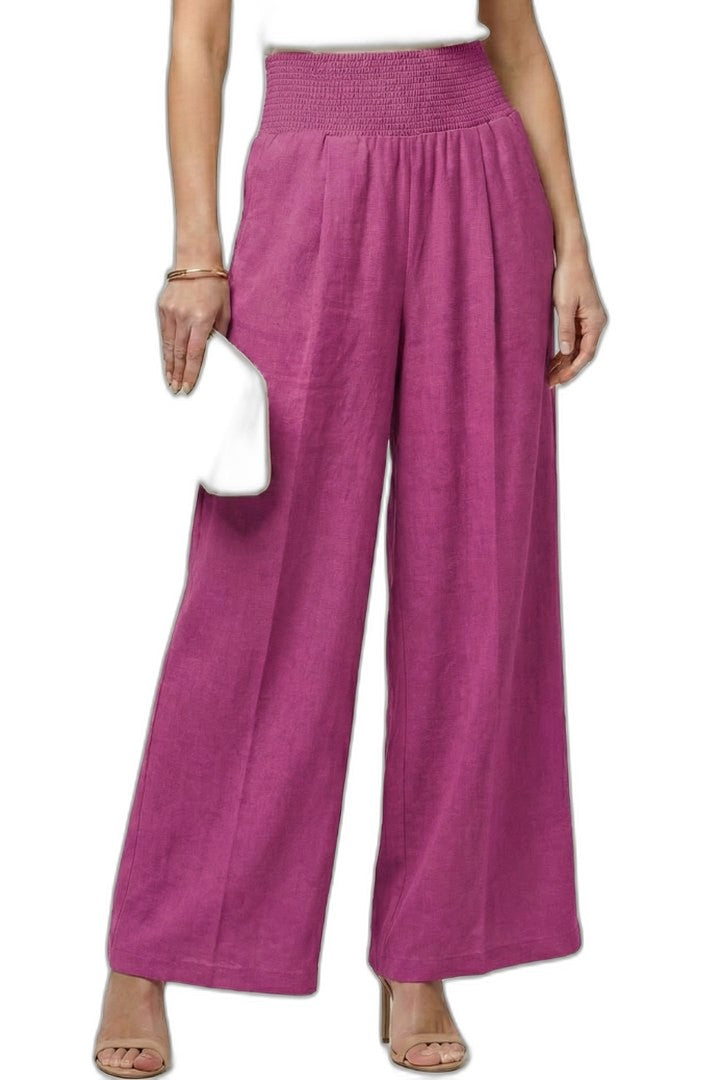 Effortless Beige Linen Wide Leg Pants for Women with High Waisted Cropped Palazzo Casual Style