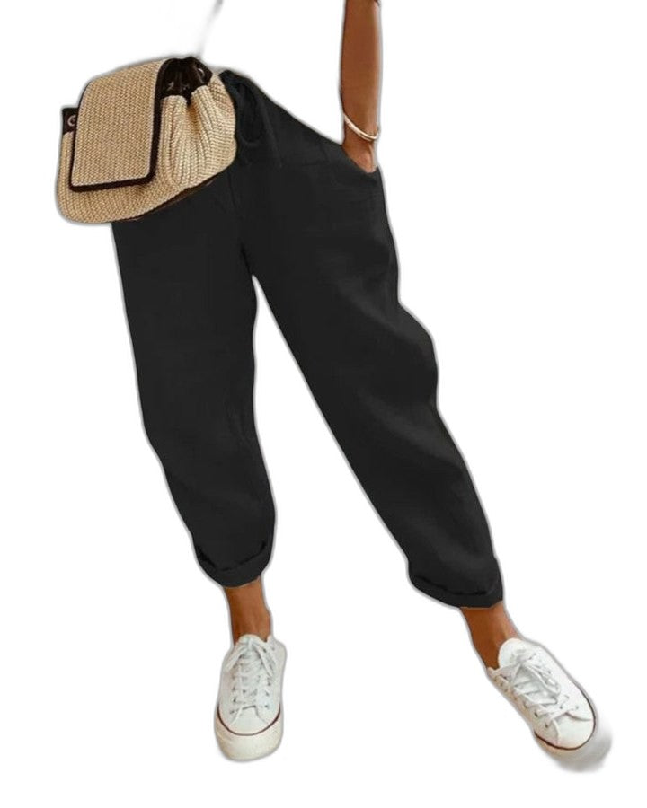 Effortless Beige Pants for Women with High Waisted Cropped Casual Style