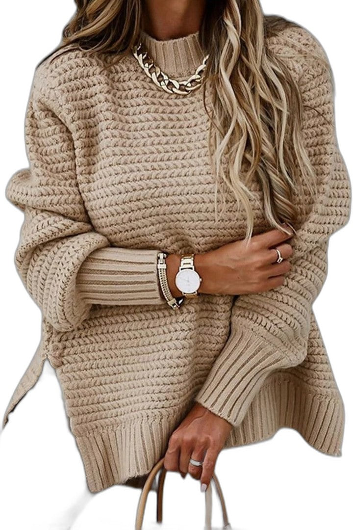 Effortless Black Knit Sweater for Women with Crew Neck Long Sleeve Oversized Casual Style