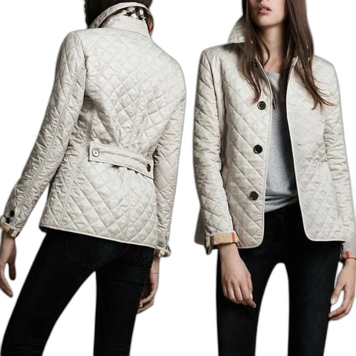 Effortless Black Puffer Jacket for Women with Collared Long Sleeve Pockets Quilted Casual Style