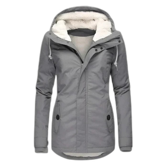 Effortless Black Puffer Jacket for Women with Collared Long Sleeve Pockets Waterproof Fur Lined Casual Style