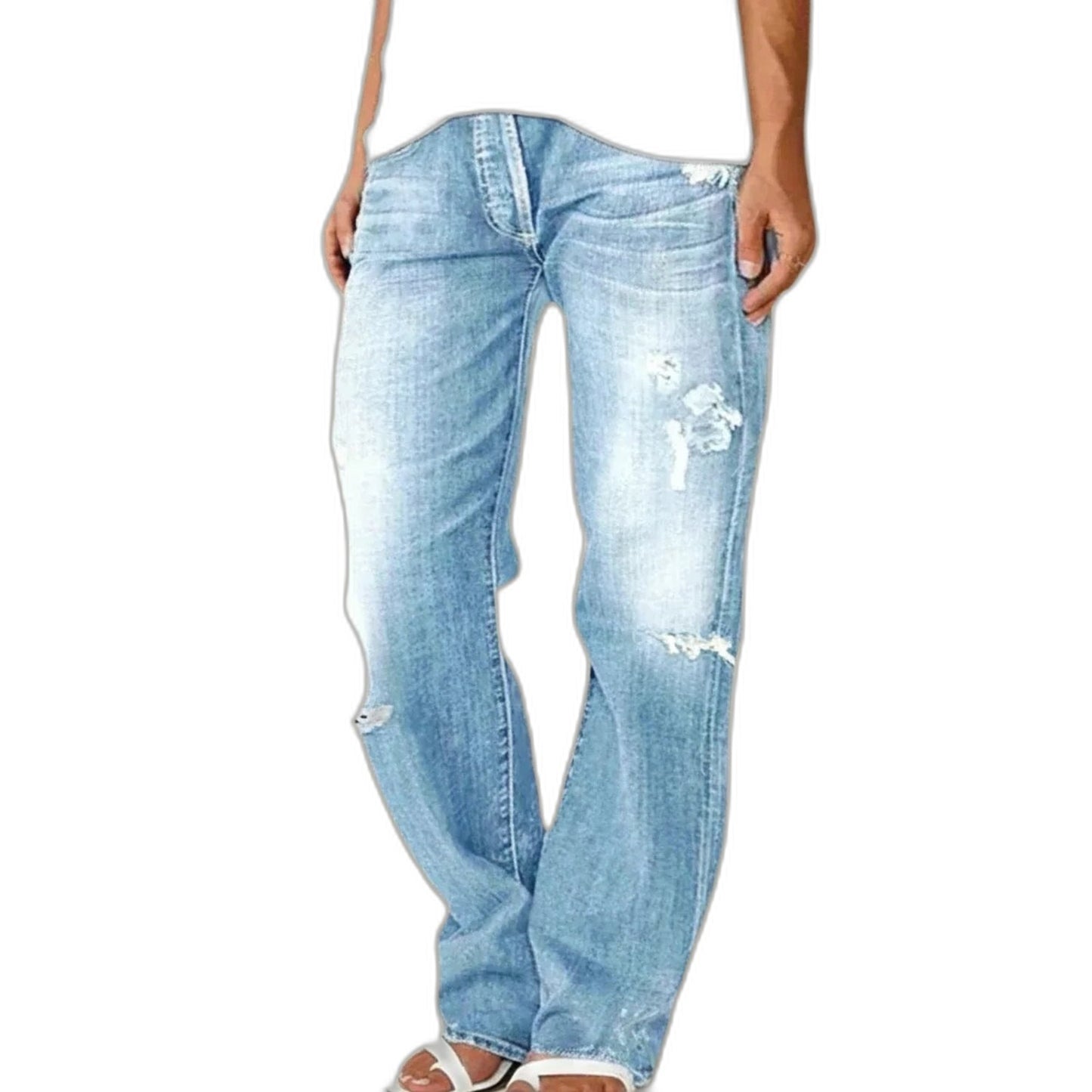 Effortless Blue Denim Jeans for Women with Straight Leg Pockets Casual Style