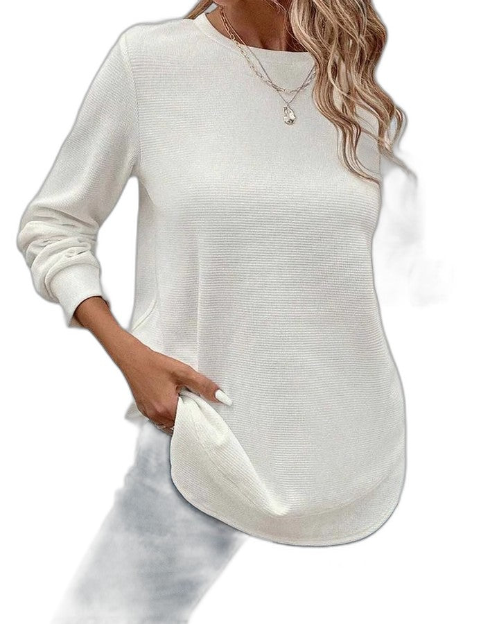 Effortless Blue Knit Sweater for Women with Crew Neck Long Sleeve Oversized Casual Style