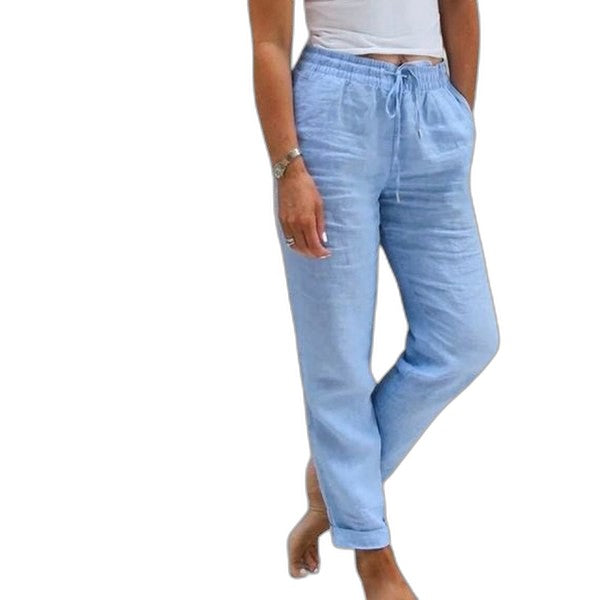 Effortless Blue Linen Pants for Women with High Waisted Straight Leg Casual Style