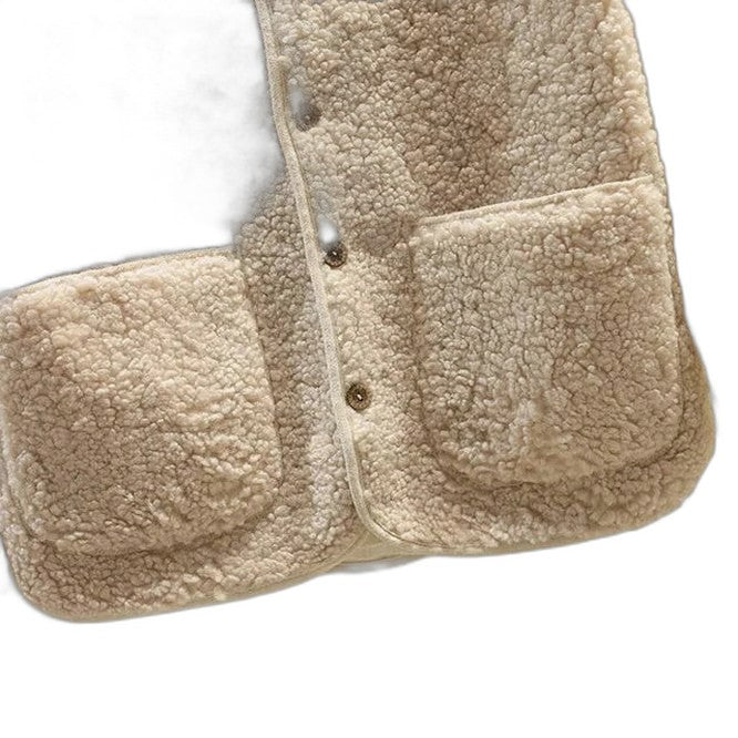 Effortless Brown Fleece Sweater Vest for Women with Collared Sleeveless Button Front Pockets Casual Style