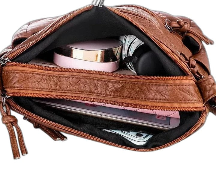 Effortless Brown Leather Crossbody Bag for Women with Chain Strap Casual Style