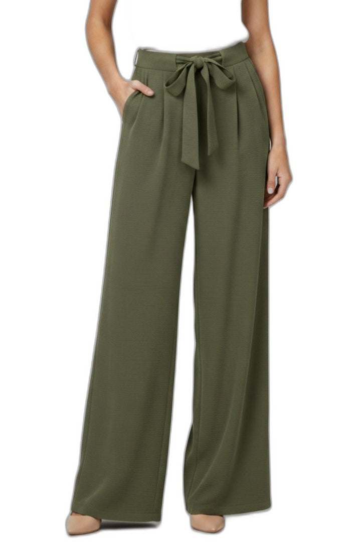 Effortless Brown Wide Leg Pants for Women with Belted High Waisted Drawstring Palazzo Casual Style