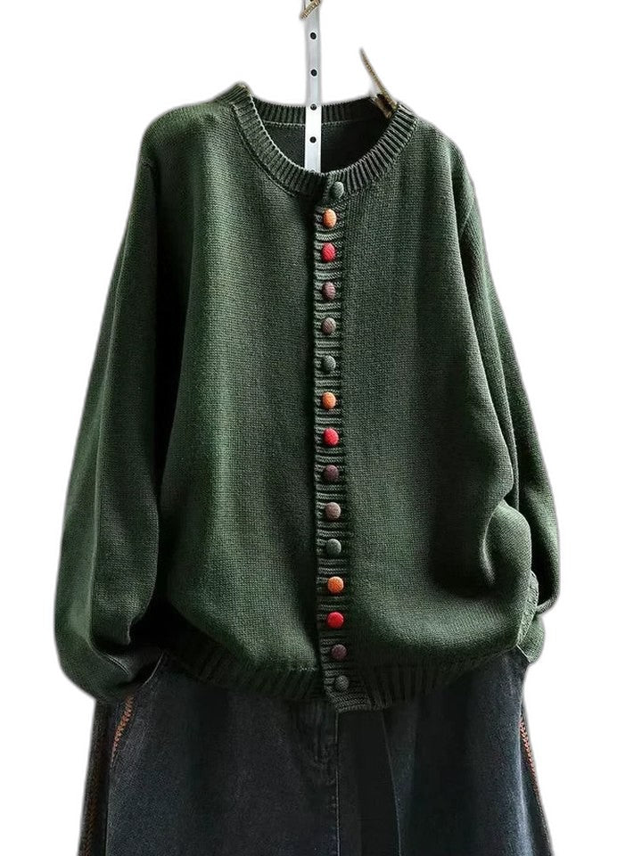Effortless Burgundy Knit Cardigan Sweater for Women with Crew Neck Long Sleeve Button Front Casual Style