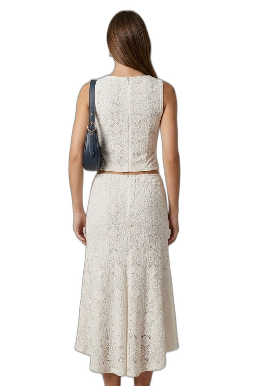 Effortless Cream Lace Two Piece Set for Women with Tiered Casual Style