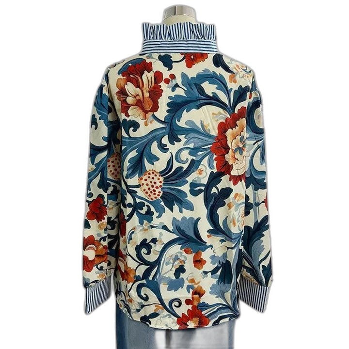 Effortless Floral Blouse for Women with Collared Long Sleeve Button Front Casual Style
