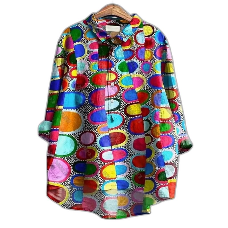 Effortless Floral Blouse for Women with Collared Long Sleeve Button Front Oversized Casual Style