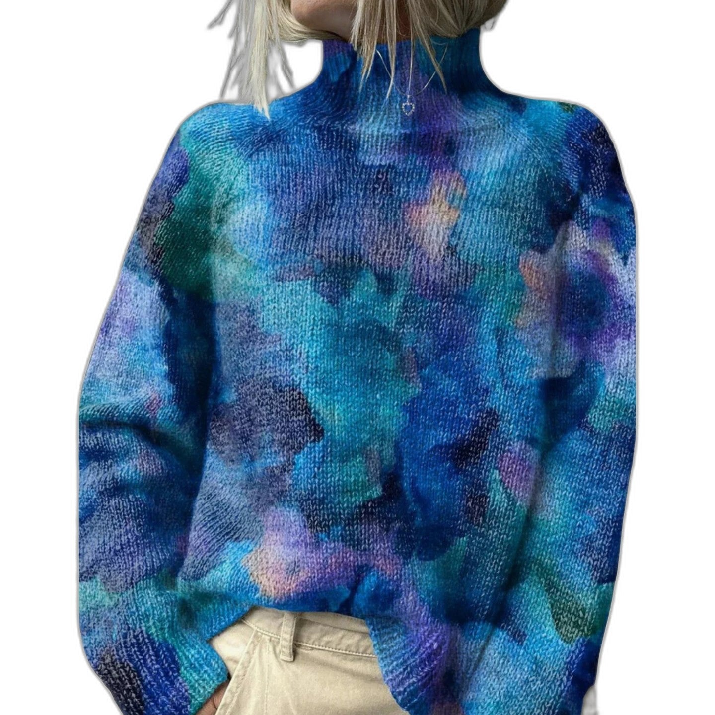 Effortless Floral Blouse for Women with High Neck Long Sleeve Flowing Oversized Casual Style