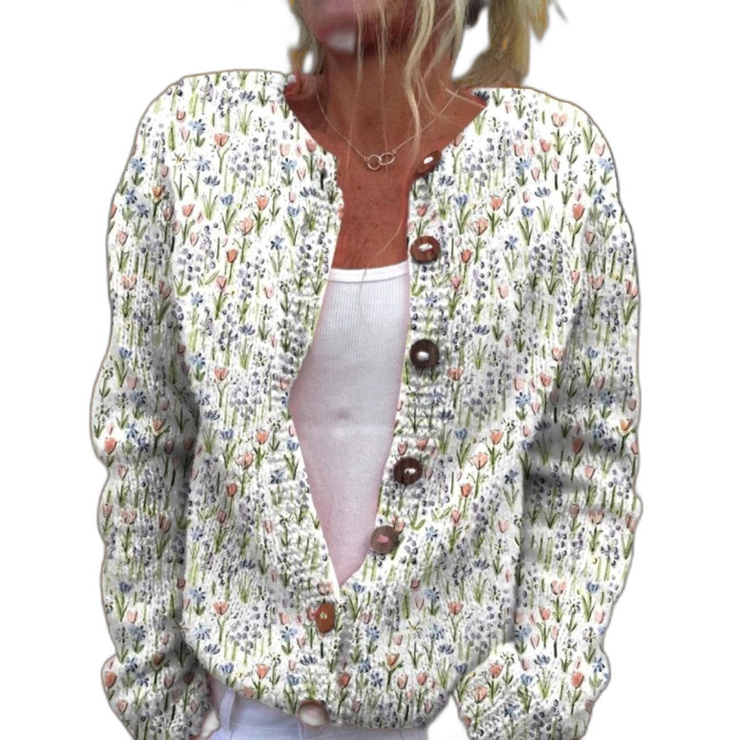 Effortless Floral Cardigan Sweater for Women with V Neck Long Sleeve Button Front Cropped Casual Style