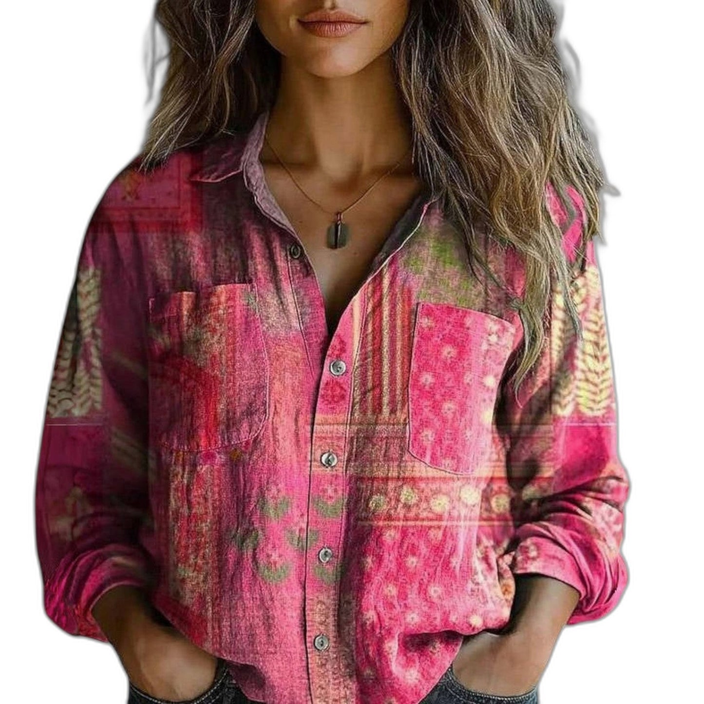 Effortless Floral Jacket for Women with Collared Long Sleeve Button Front Cropped Casual Style