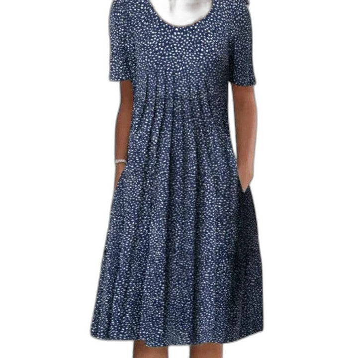 Effortless Floral Midi Dress for Women with V Neck Short Sleeve A Line Flowing Casual Style