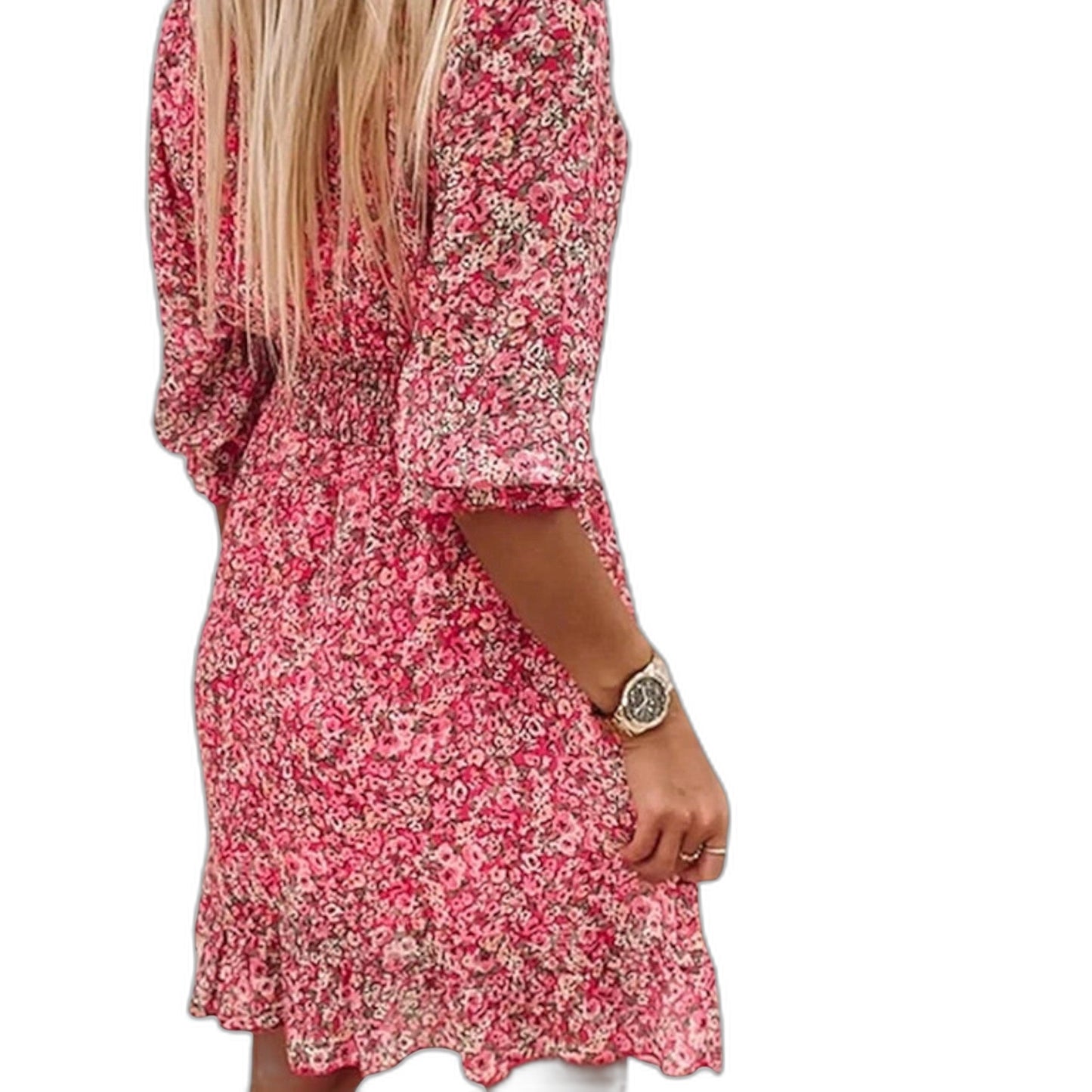 Effortless Floral Mini Dress for Women with V Neck Puff Sleeve A Line Tiered Ruffle Casual Style