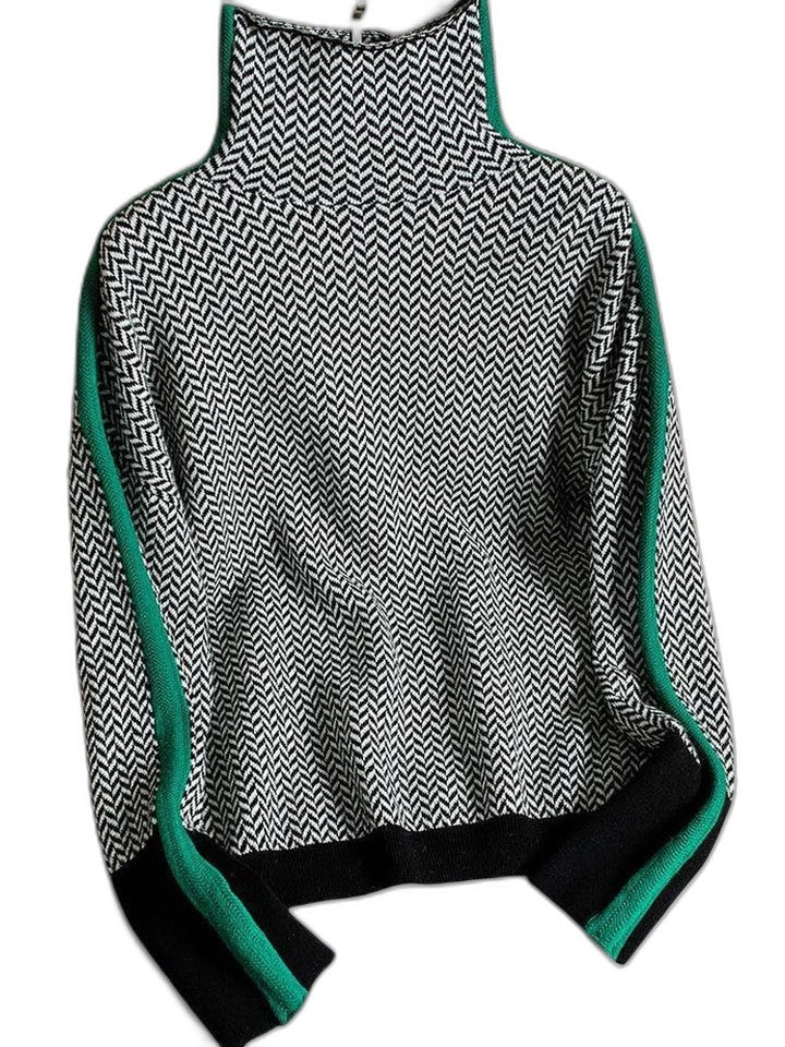 Effortless Geometric Blouse for Women with Turtleneck Long Sleeve Casual Style