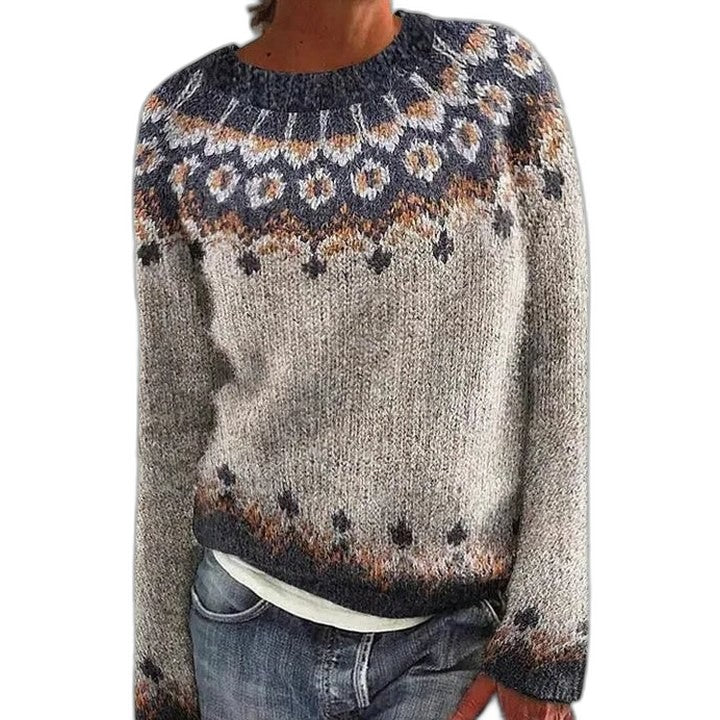 Effortless Geometric Sweater for Women with Knit Crew Neck Long Sleeve Oversized Casual Style