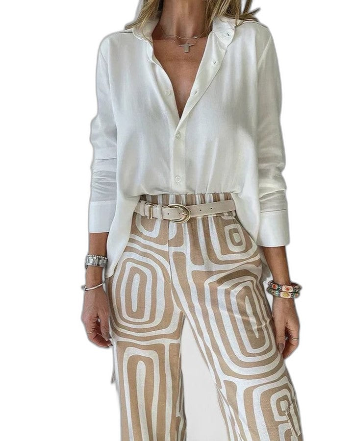 Effortless Geometric Wide Leg Pants for Women with High Waisted Casual Style