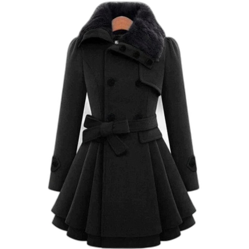 Effortless Grey Coat for Women with Collared Long Sleeve Button Front Belted Fit And Flare Casual Style