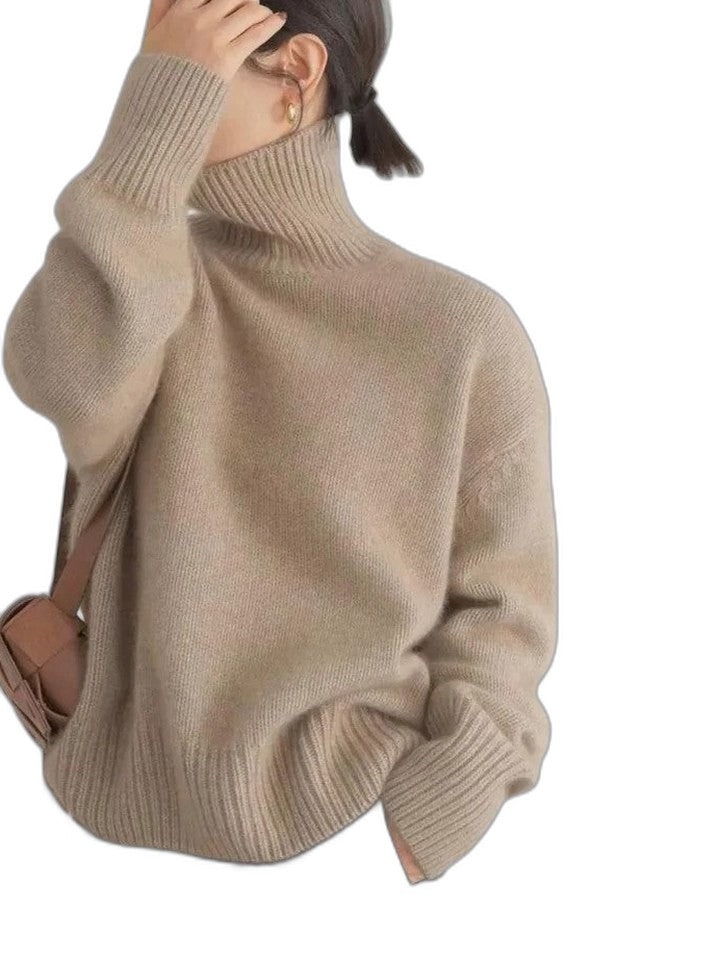 Effortless Grey Knit Sweater for Women with Turtleneck Long Sleeve Oversized Casual Style