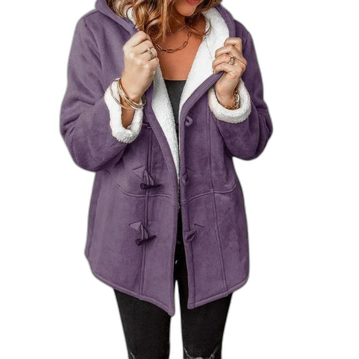 Effortless Grey Suede Coat for Women with Collared Long Sleeve Button Front Pockets Fur Lined Casual Style