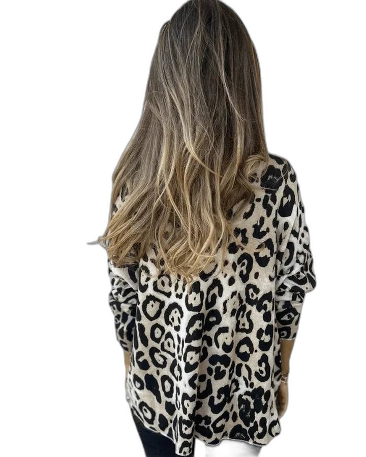 Effortless Leopard Blouse for Women with V Neck Long Sleeve Flowing Casual Style