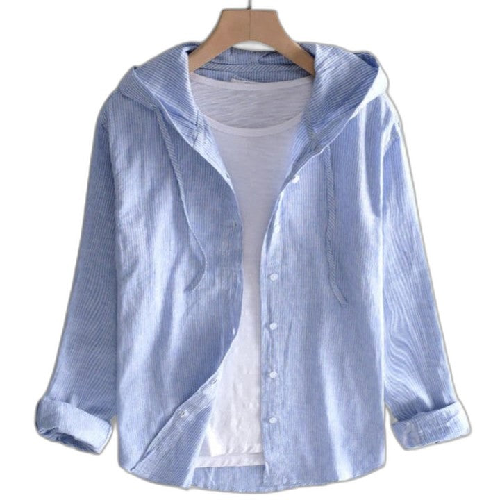 Effortless Linen Jacket for Women with Collared Long Sleeve Button Front Hooded Casual Style