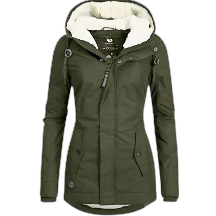 Effortless Navy Jacket for Women with High Neck Long Sleeve Fur Lined Casual Style