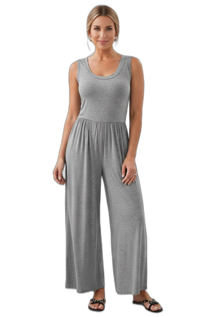 Effortless Navy Jumpsuit for Women with Crew Neck Sleeveless Wide Leg Casual Style