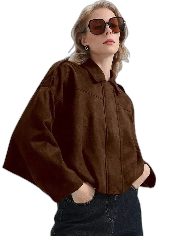 Effortless Olive Knit Sweater for Women with Collared Long Sleeve Oversized Casual Style