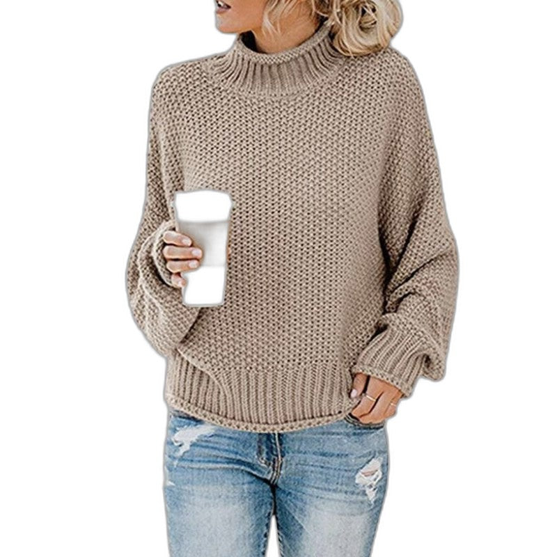 Effortless Orange Knit Sweater for Women with Turtleneck Long Sleeve Oversized Casual Style