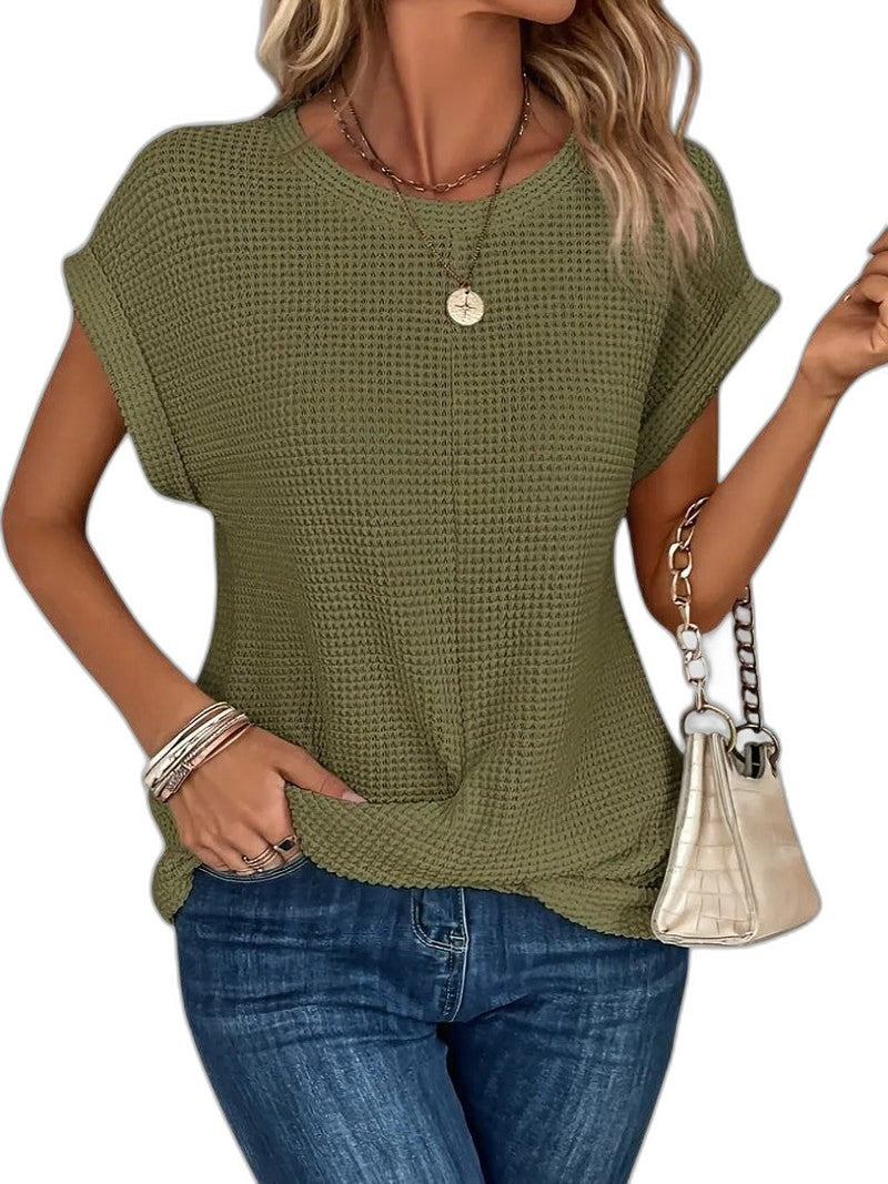 Effortless Orange Knit T Shirt for Women with Crew Neck Short Sleeve Oversized Casual Style