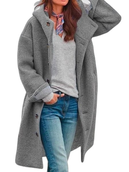 Effortless Pink Knit Coat for Women with High Neck Long Sleeve Button Front Pockets Casual Style