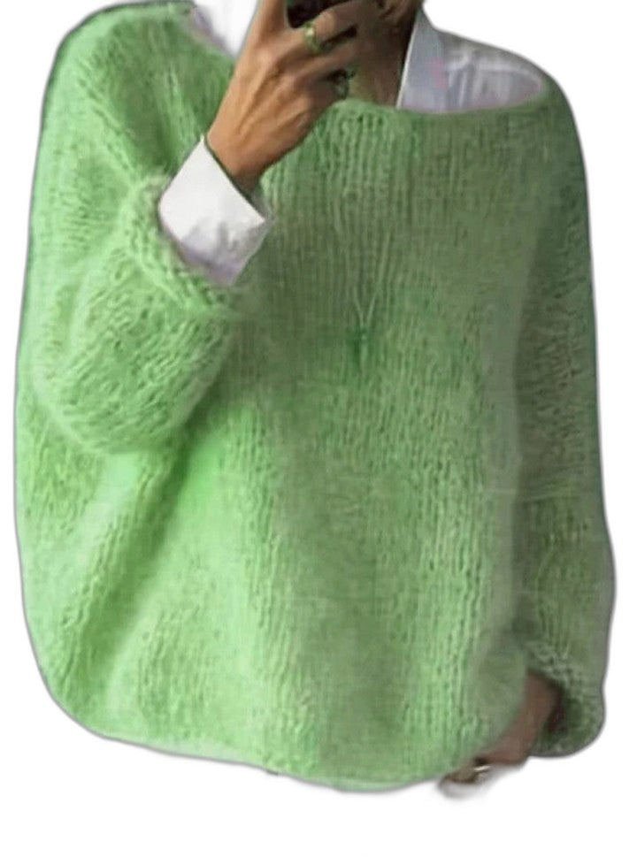 Effortless Pink Knit Sweater for Women with Boat Neck Long Sleeve Flowing Oversized Casual Style