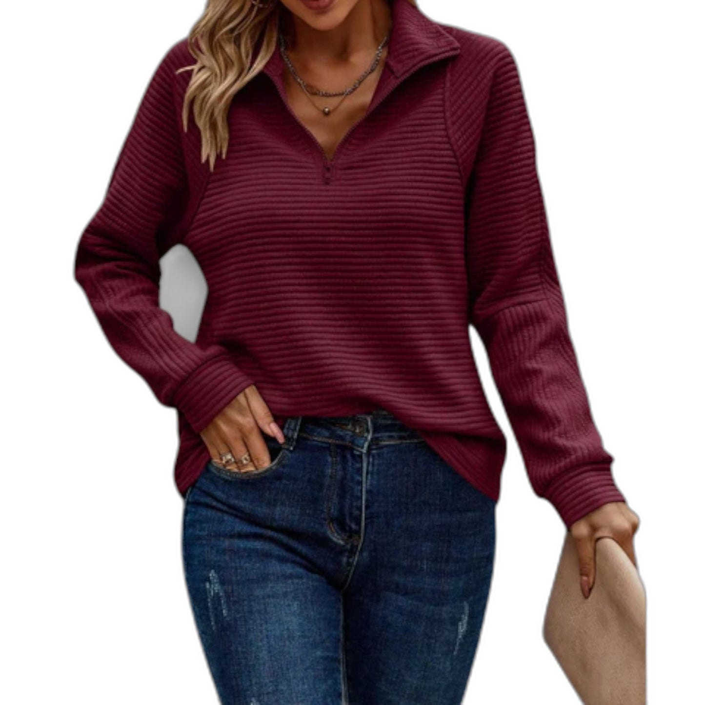 Effortless Pink Knit Sweater for Women with High Neck Long Sleeve Casual Style